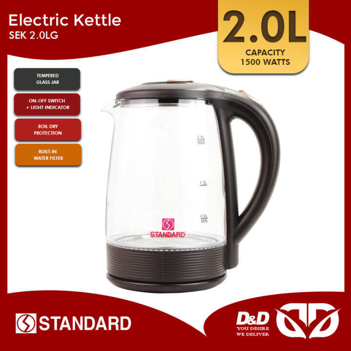 D&D Standard SEK 2.0LG Electric Glass Kettle with LED Lights 2L
