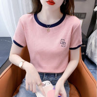 Womens T-shirts Short Sleeve Korean Tops Summer Fashion Round Neck Tshirt 2023 Summer Pink Tee