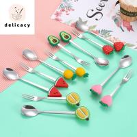 DELICACY ช้อนส้อม Personlized น่ารักค่ะ สตรอเบอร์รี่ แตงโม ช้อนขนม Flatware อุปกรณ์ครัว ช้อนกาแฟ เครื่องใช้บนโต๊ะอาหาร ส้อมช้อนผลไม้