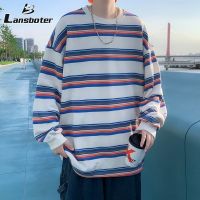 Lansboter เสื้อกันหนาวผู้ชายแบบใหม่เสื้อสเวตเชิ้ตแบบสวมหัวมีเสื้อยืดลาย Baju Atasan Trendy เสื้อโค้ตทรงหลวมคอกลม