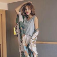 Autumn Ladies Pajama Set Cotton Satin 4Pcs Set Cardigan Vest Pants Shorts Floral Printed Elegant Femme Homewear Tender Sleepwear