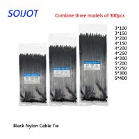 300pcs Three mode Self-Locking Plastic Nylon Wire Cable Zip Ties Black Cable Ties Fasten Loop Cable Various specifications