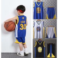 เสื้อคุณภาพสูง ☁Kids Golden State Warriors Jersey 30 Curry Jersey Set Kids NBA Basketball Jersey Uniform Tops Shorts Suit Set