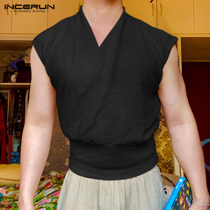 incerun-เสื้อผู้ชายแขนสั้นคอวีเสื้อปาร์ตี้วันหยุดสบายๆเสื้อยืดเสื้อเชิ้ตครึ่งบนผู้หญิง-สไตล์เกาหลี