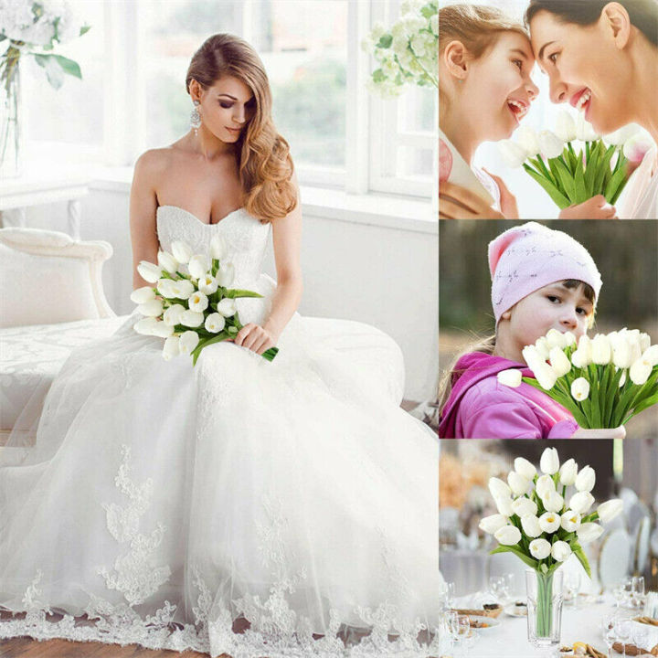 ช่อดอกไม้สัมผัสได้จริงใช้ในบ้านหรือในงานแต่งงานหรือดอกทิวลิปปลอมของเจ้าสาวดอกไม้ปลอมปลอม
