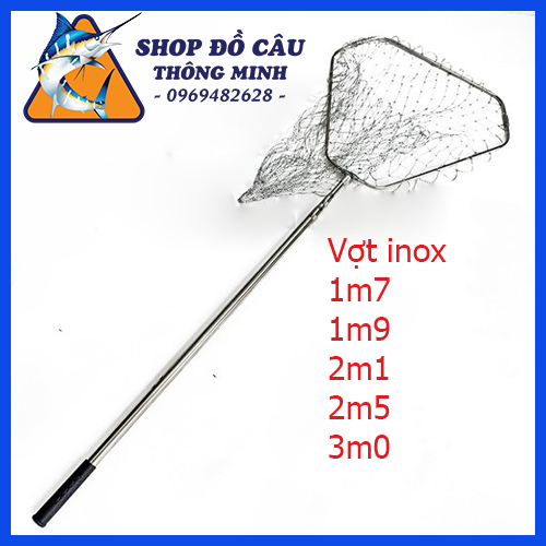 Vợt vớt cá Inox - vợt câu cá thu gọn - 1m5 - 1m7 - 1m9 - 2m1 - 3m