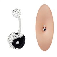 Black And White Crystal stone Ying Yang Design With Banana Bar Belly Ring