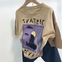 beheAmerican Retro Cartoon Print Cotton Round Neck T-shirts Womnen Loose Oversize Short Sleeve tops