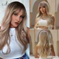 EASIHAIR Blonde Ombre Long Wavy Synthetic Cosplay Wigs Dark Root Natural Hair Wig with Bangs for Women Daily Heat Resistant Wigs Wig  Hair Extensions