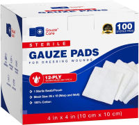Gauze Care 100pc Large Sterile Gauze Pads 4x4 Sterile for Wounds Bulk - 12ply Woven Gauze Sponges 4x4 Sterile - USP IV Thick Breathable Mesh 4x4 Gauze Pads Sterile for Enhanced Absorption - First Aid