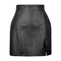 2023 New In Split PU Leather Skirt For Women High Waist Crocodile Pattern Black Office Lady Club Sexy Bodycon Mini Skirts