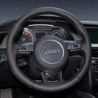 Black Genuine Leather DIY Car Steering wheel Cover for Audi A3 A4 A5 A6 A7 Allroad RS 7 2014 2015 S6 S7 2013-2018 S8