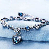 แฟชั่นหรูหรา Casual Party Sky Blue Sea Heart เพทายฝังสุภาพสตรีสร้อยข้อมือ