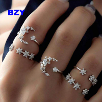 BZY 5 ชิ้น/เซ็ตซิลเวอร์สตาร์ดวงจันทร์คริสตัลดอกไม้Bohoเครื่องประดับวางซ้อนกันได้S Parklyแหวน