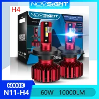 Novsight N11 9003 HB2 H4 หลอดไฟหน้า LED 6000K สีขาว ซุปเปอร์ไบร์ท ไฟ LED สำหรับรถไฟสูง/ไฟตัดหมอกต่ำ 60W 10000LM ปลั๊กแอนด์เพลย์ 2 ชิ้น รับประกัน 1 ปี จัดส่งฟรี