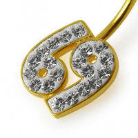 Fancy Jeweled Silver 69 Number Logo With SS Bar Belly Ringผู้หญิงเงินเจาะหน้าท้องแฟชั่นลิปหู