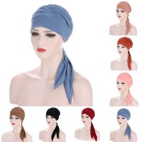 【YF】 Muslim Women Stretch Solid Wrinkle Turban Hat Cancer Chemo Beanies Caps Pre-Tied Scarf Headwear Headwrap Plated Hair Accessories