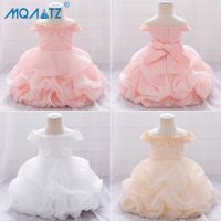 MQATZ Evening Bud Dress 1st Birthday Dress For Baby Girl Clothes Lace Princess Baptism Dresses Flower Party One Shoulder Dress 0-5 Years