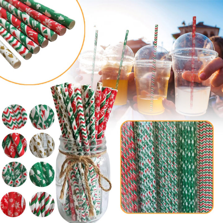 1pack Creative Paper Drinking Straws, Red And Green Decorative Party  Disposable Straw