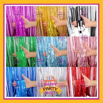 Silver Foil Curtains for Decoration- Fringe backdrop curtains (6X3FT)