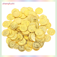 zhangfuzhi 100Pcs bag Gold Fake Coins Shining Pirates Plastic Coin Party Currency Toy Game