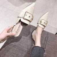 ¤ 2020 New Pointed Mule Shoes Patent Leather Baotou Half Slippers Low-Heeled Thick-Heeled Fashion Casu1