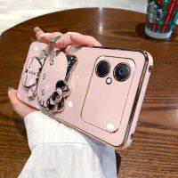 เคสสำหรับ Xiaomi POCO M5 M5s M4 5G M4 Pro 4G M4 5G M3โปร5G M3 Pro พร้อมกรอบขาตั้งกระจกแต่งหน้าแมวน่ารักกรอบสี่เหลี่ยมชุบ6D หรูหรากรอบซิลิโคนกรณีที่โทรศัพท์ของผู้ถือมันวาวฝาครอบด้านหลัง