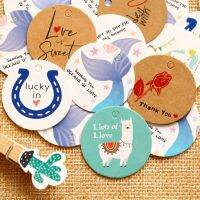 100pcs Paper Gift Tags Party Alpaca Llama Horseshoe Thank You Cartoon Kraft Hang Tag Birthday Candy Cookies Cards Paper Labels Labels