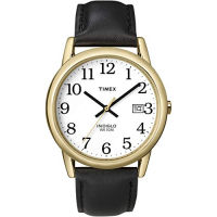 Timex T2H291 Mens Indiglo Easy Reader Gold Tone White Dial Leather Band Analog Watch