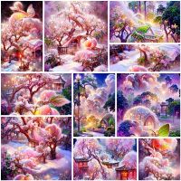 ✕☎❉ 11CT Cross-Stitch DIY Embroidery Kit Landscape Fantasy Peach Printed Canvas Craft Knitting Hobby Sewing Gift Promotions Design