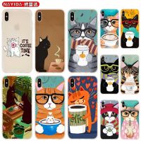 ☬⊕ Soft Case For iPhone 13 12 11 Pro X XS Max XR 6 7 8 G Plus SE 2020 Mini Cover Cat and coffee