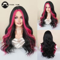 【LZ】◕❄  Long Wavy Ombre Black Wigs for Women Mid Parting Synthetic Rose Red Hair Wig Cosplay Daily Party Lolita Heat Resistant Fiber