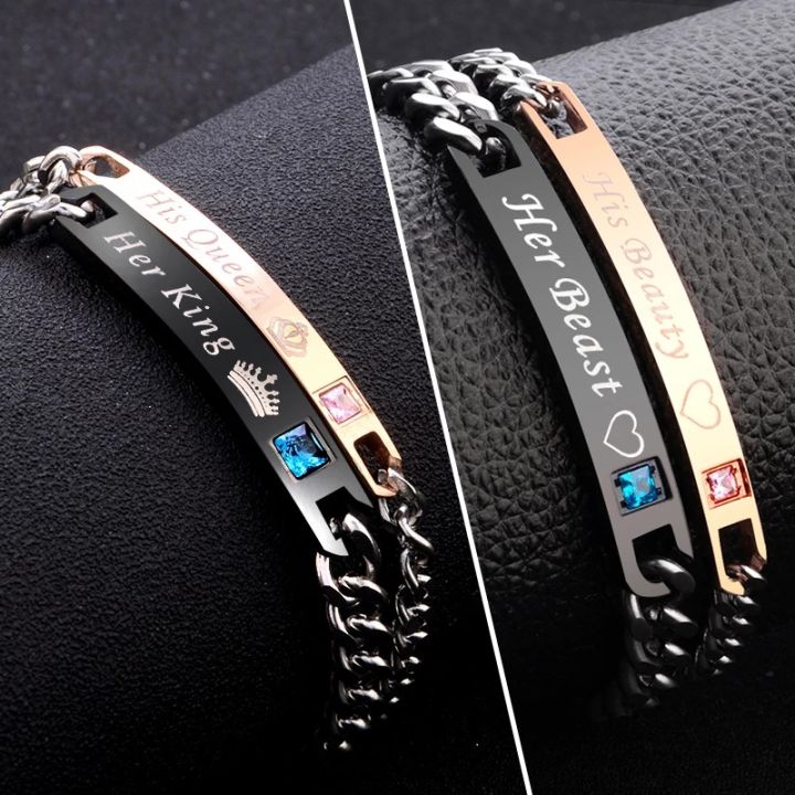 Personalised Couples Bracelets with Magnetic Heart in Gold Colour - Auswara-iangel.vn