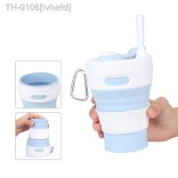 ✼❃◊ ivhefd Copo Dobrável de Silicone Reutilizável com e Palha Café Portátil BPA Livre Caneca Caminhada Viagem 450ml