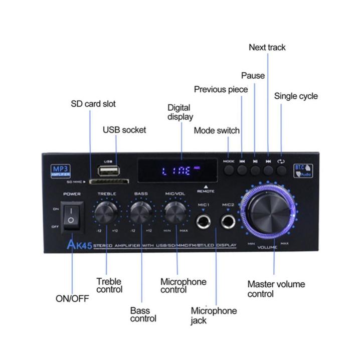 ตัวรับสัญญาณเครื่องขยายเสียงสเตอริโอ-hifi-ak45-400wx2สัญญาณเสียง2-0ช่องเครื่องขยายเสียง5-0บลูทูธที่รองรับได้กับรถบ้าน