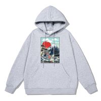 Japanese Style Fuji Mounn Koi Street Hoodies Mens Winter Thicken Cotton Clothing Fashion Casual Sweatshirt Oversized Pullover Size XS-4XL