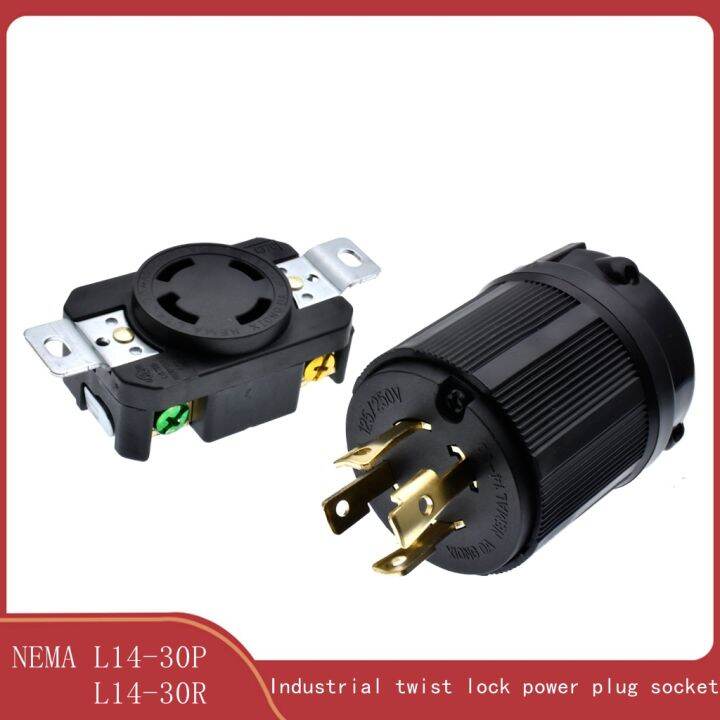 Black 30A 125V 250V NEMA L1430P L1430R Industrial twist lock power