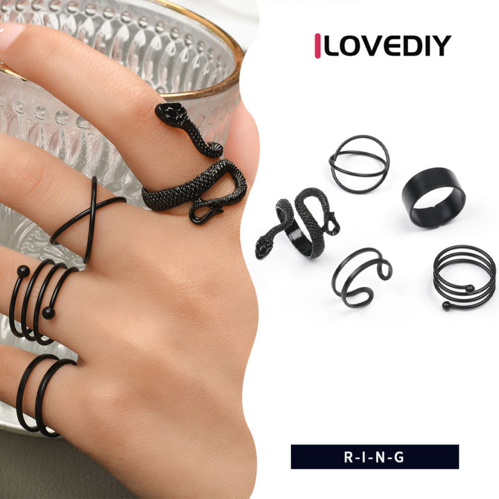ilovediy-แหวนโลหะสไตล์โกธิควินเทจสำหรับผู้หญิงเครื่องประดับอินเทรนด์รูปงูย้อนยุครูปทรงเรขาคณิต