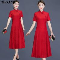 Summer improved cheongsam dress female mother wear short-sleeved dress new middle-aged womens dress slimming belly cover skirt