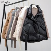 ZZOOI Jaket Rompi Bulu Fashion Kerah Musim Dingin Longgar Bawah Bebek Putih Wanita Pakaian Luar Tanpa Lengan Puffer Kasual