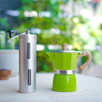 KAMPING ชุดหม้อต้มกาแฟสด มอคค่าพอท moka pot 3cup (สีเขียว) + เครื่องบดเมล็ดกาแฟ มือหมุน