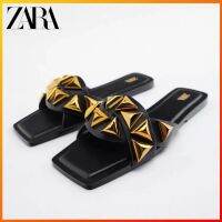 ZaraˉBlack Rivets Inlaid Slippers Outer Wear Flat Sandals