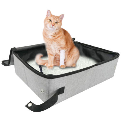 Travel กล่องทรายแมวแบบพกพากล่องทรายแมวกล่องพร้อมฝาปิดพับได้กันน้ำสำหรับท่องเที่ยวกลางแจ้ง