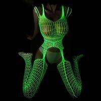 【Hot Sale】embellishembellish Glow In The Dark ถุงน่องตาข่าย Leggings Shining ที่แขวนตะแกรง Light Fishnets Luminous เสื้อผ้ามุมมองหนึ่งชิ้น S M8p3