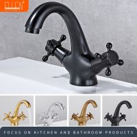 Antique Faucet  Hot and Cold Water Crane Bronze Brushed Sink Faucet Black Bathroom Swan Vintage Basin Sink Mixer Crane 7422