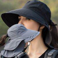 New Womens Thin Shawl Integrated Hat Anti-UV Outdoor Hiking Hats Large Brim Breathable Fishermans