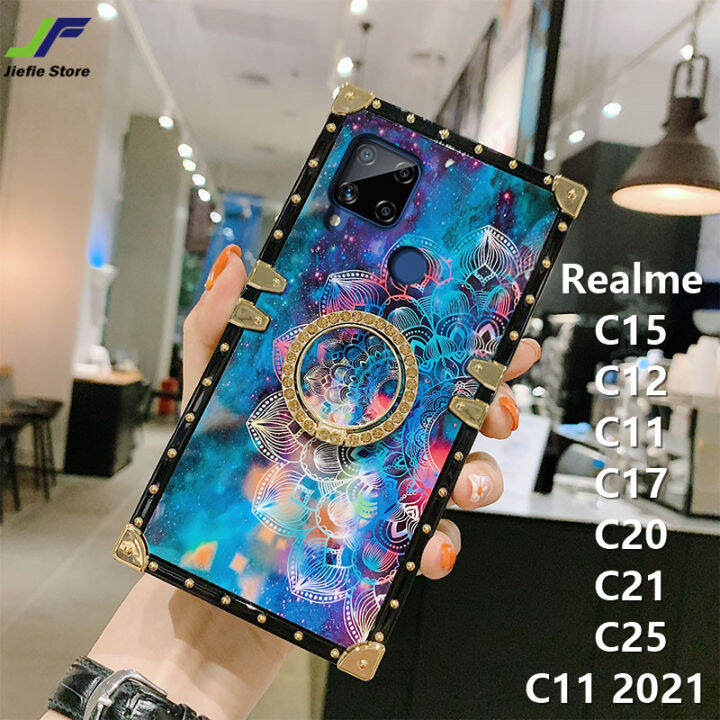 jiefie-เคสโทรศัพท์สำหรับ-realme-c15-c35-c21y-c25y-c12-c11-c17-c20-c21-c25-c25s-c11-2021-starry-sky-โมบายกระดิ่งลมหรูหราซิลิโคนรูปสี่เหลี่ยมกันกระแทกฝาหลัง