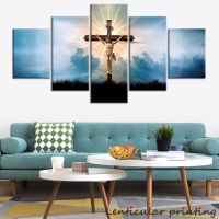 ❣ 5 ชิ้นพระเยซูข้ามภาพวาดสีน้ำมัน Wall Art Blue Sky Christ คริสเตียนผ้าใบคาทอลิก Last Supper ศาสนาโปสเตอร์ Decor