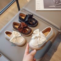 Girls shoes 2023 spring girls solid color bow small leather shoes soft bottom non-slip casual princess shoes childrens shoes