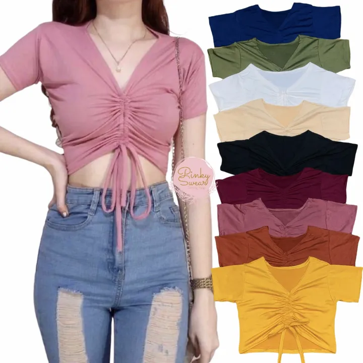 PinkySwear Lanxi Vneck Short Sleeves Drawstring Top Lazada PH